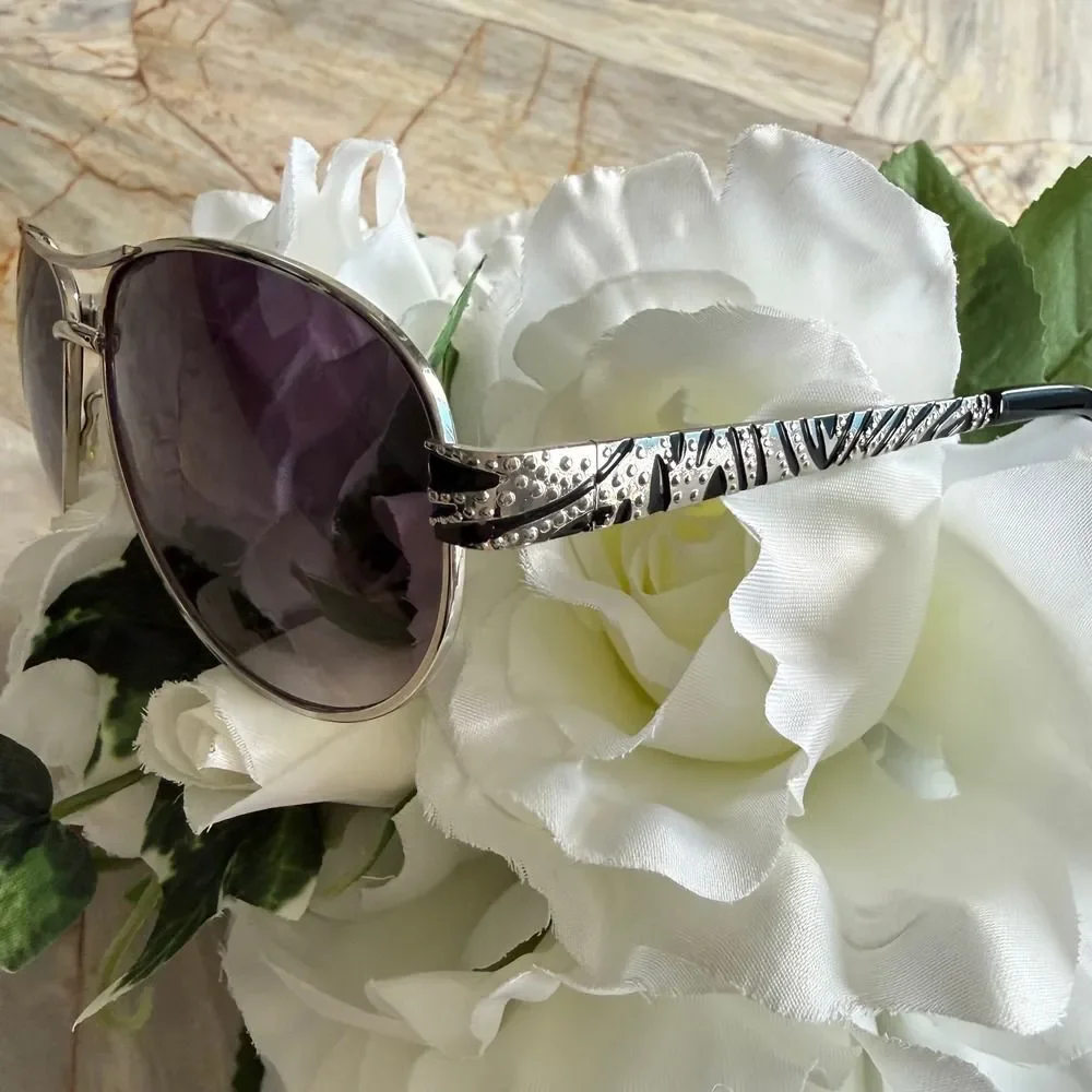 Piranha Silver‎ Zebra Print Rhinestone Aviator Sunglasses Purple 83474 PC 105